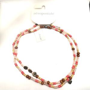 Aeropostale Long Pink and Brown Beaded Necklace